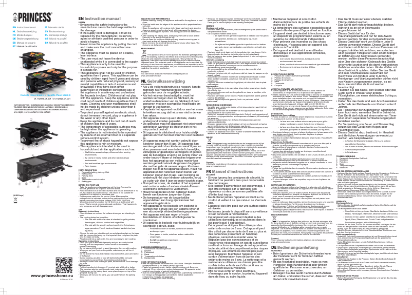 Page 1 de la notice Manuel utilisateur Princess Raclette 162915