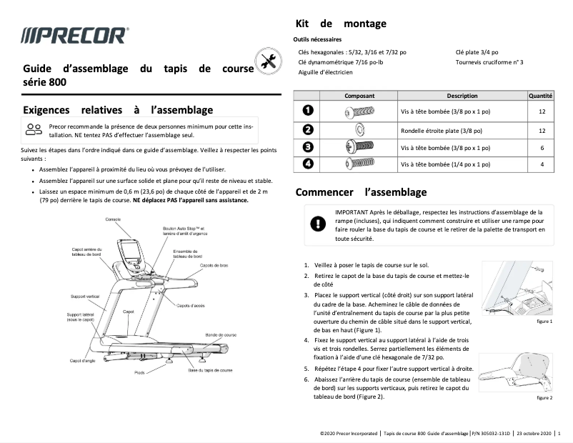Page 1 de la notice Instructions / montage Precor TRM 800