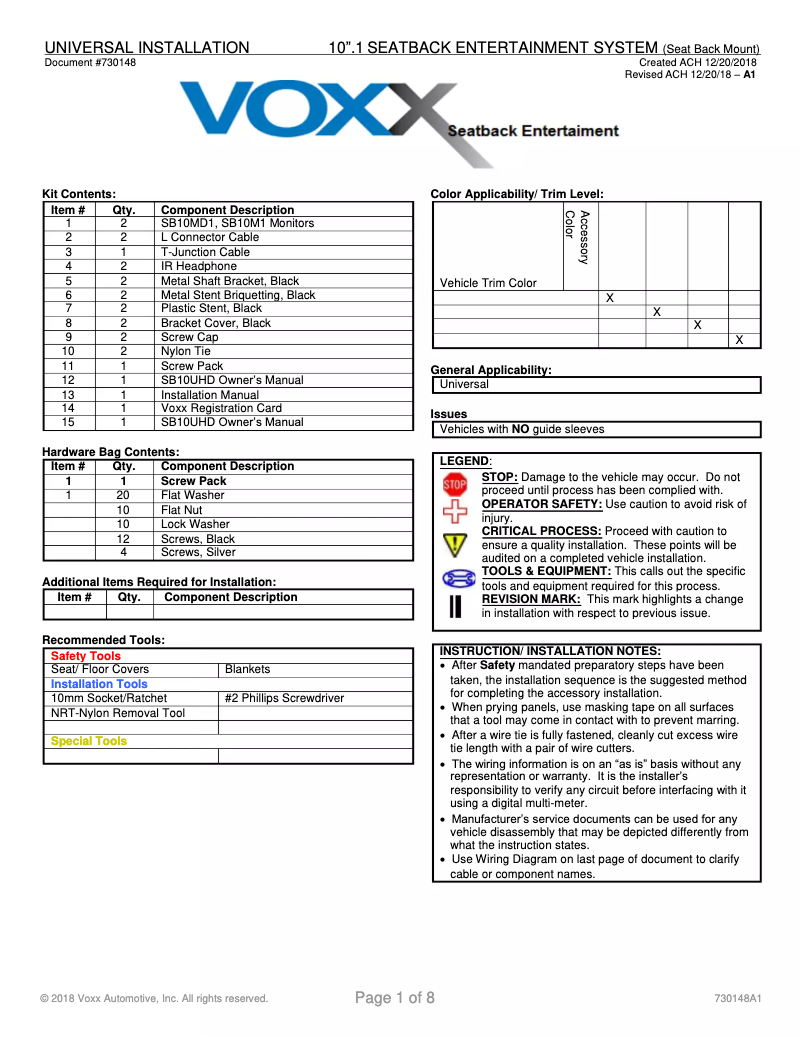 Page n°1 - Guide d'installation VOXX AMAVXSB10UHD2