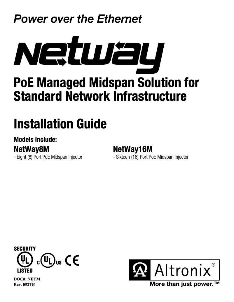 Page n°1 - Manuel utilisateur Altronix NETWAY16M