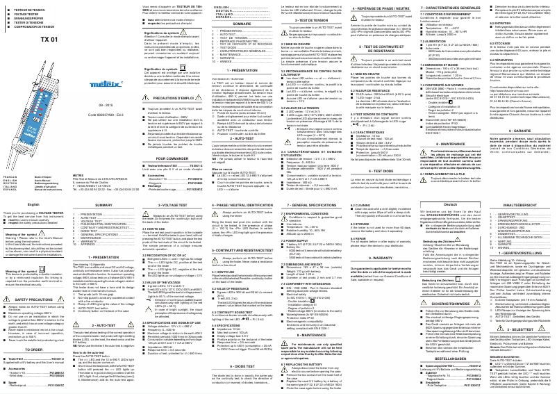Page n°1 - Manuel utilisateur Metrix TX 01