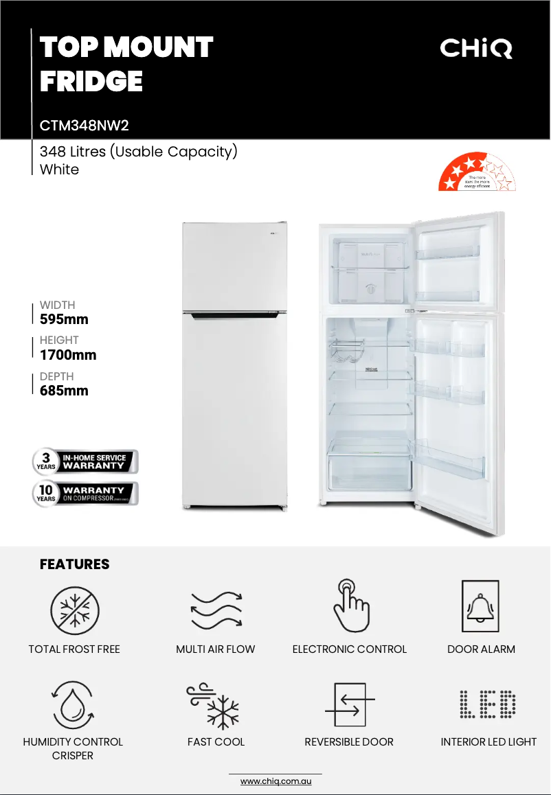 Page 1 de la notice Fiche technique CHiQ CTM348NW2