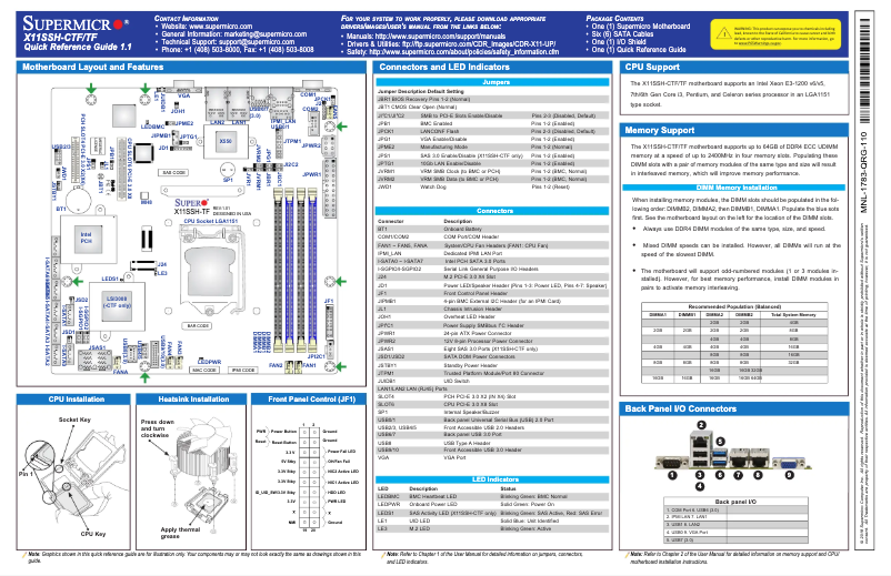 Page 1 de la notice Guide de démarrage rapide Supermicro X11SSH-CTF