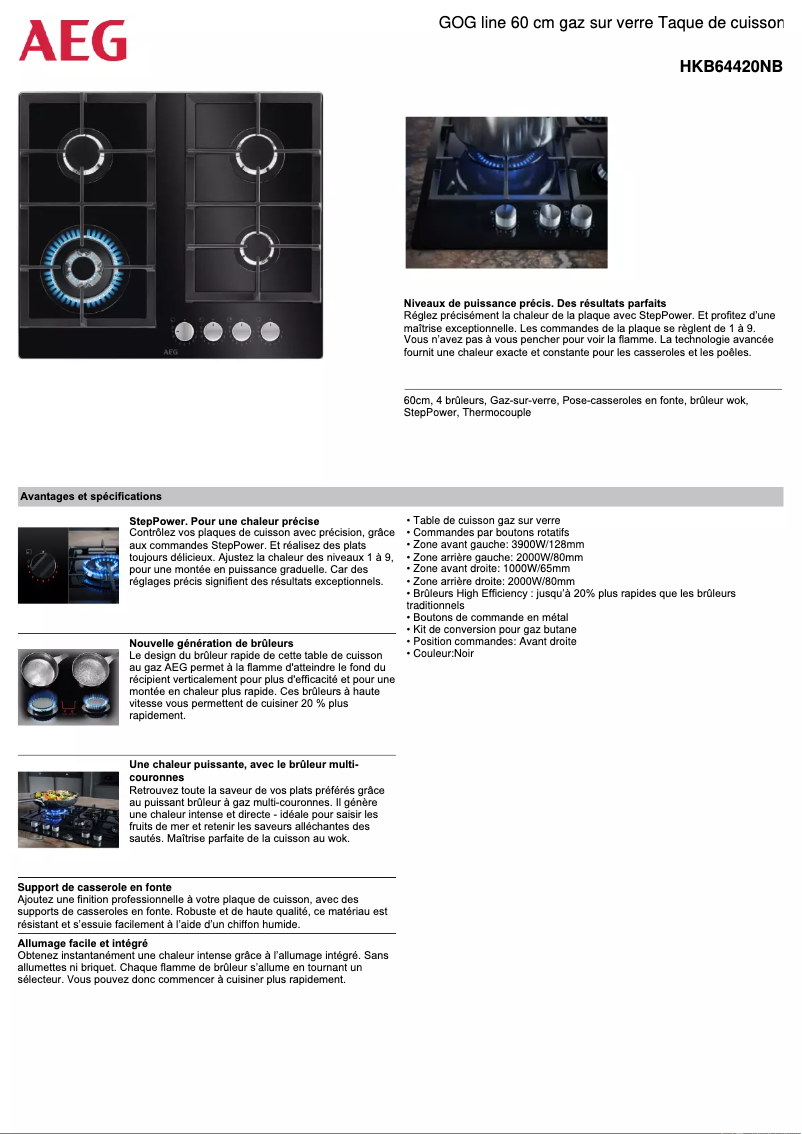 Page 1 de la notice Fiche technique AEG HKB64420NB