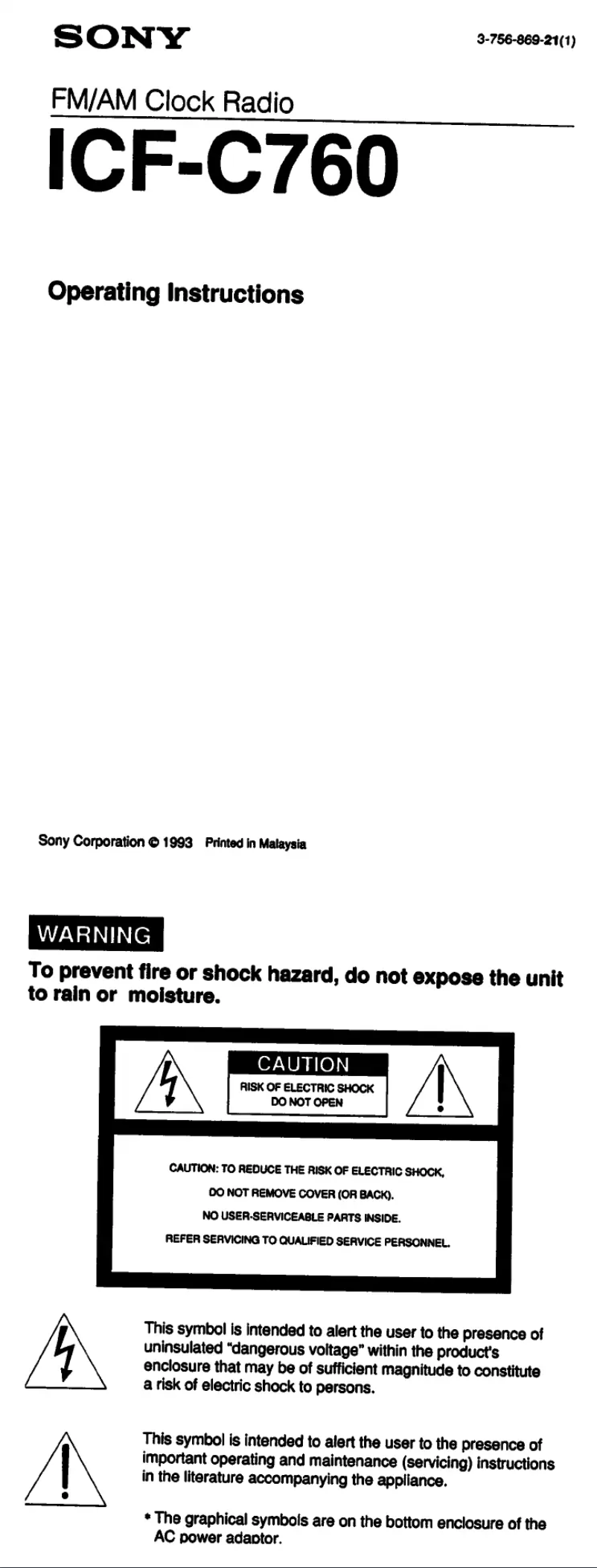 Page n°1 - Manuel utilisateur Sony ICF-C760