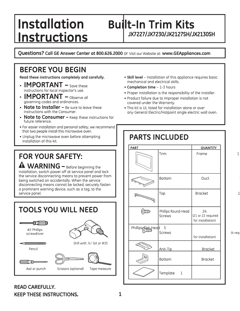 Página 1 del manual Manual de usuario GE JX2130SH