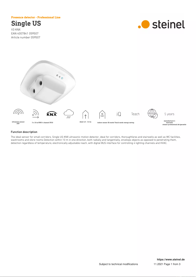 Page n°1 - Fiche technique Steinel Single US