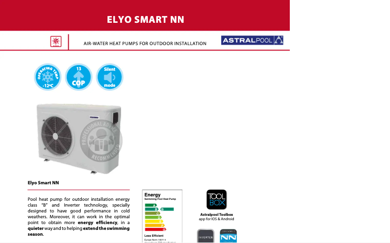 Page 1 de la notice Fiche technique AstralPool Elyo Smart NN
