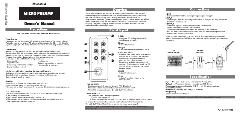 Page 1 de la notice Manuel utilisateur Mooer Brown Sound 3 005