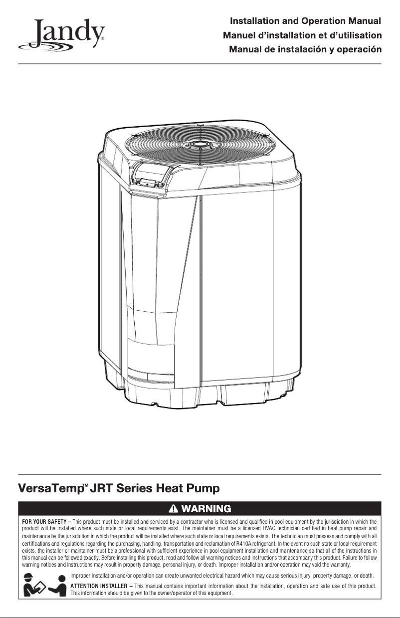 Image de la première page du manuel de l'appareil VersaTemp JRT2000R
