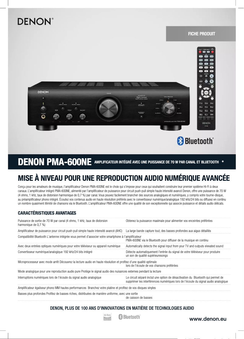 Page 1 de la notice Fiche technique Denon PMA-600NE