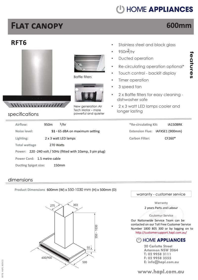 Page 1 de la notice Fiche technique Baumatic RFT6