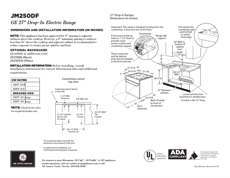 Image de la première page du manuel de l'appareil JM250DTWW