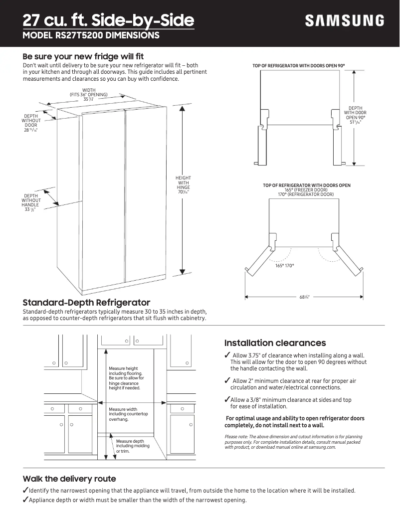Page n°1 - Guide de mesure Samsung RS27T5200WW