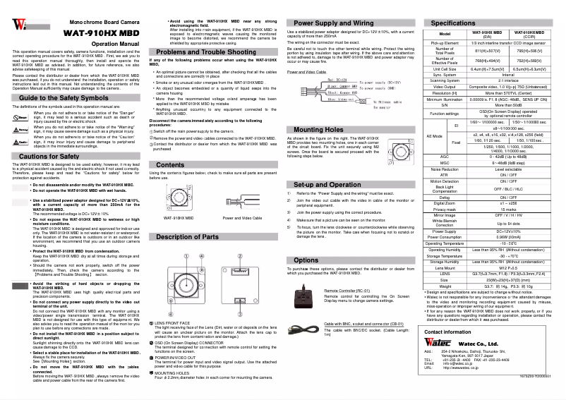 Page n°1 - Manuel utilisateur Watec WAT-910HX MBD