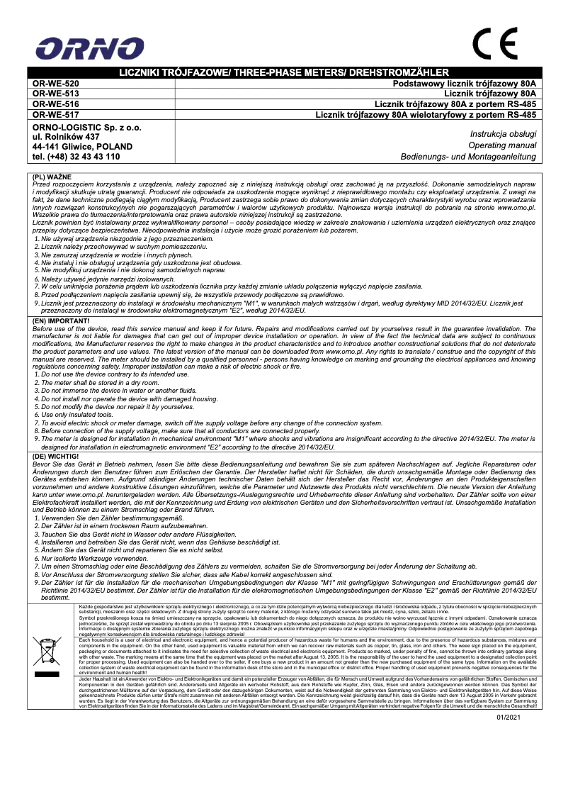 Image de la première page du manuel de l'appareil OR-WE-516