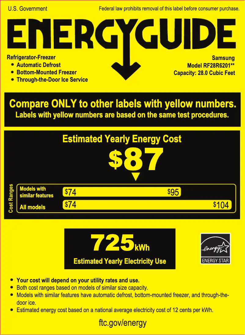 Page 1 de la notice Label énergétique Samsung RF28R6201SR