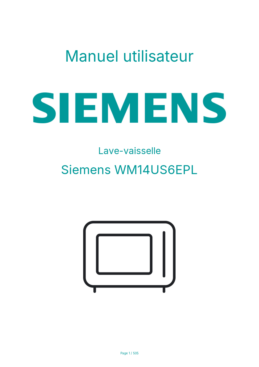Page n°1 - Manuel utilisateur Siemens WM14US6EPL