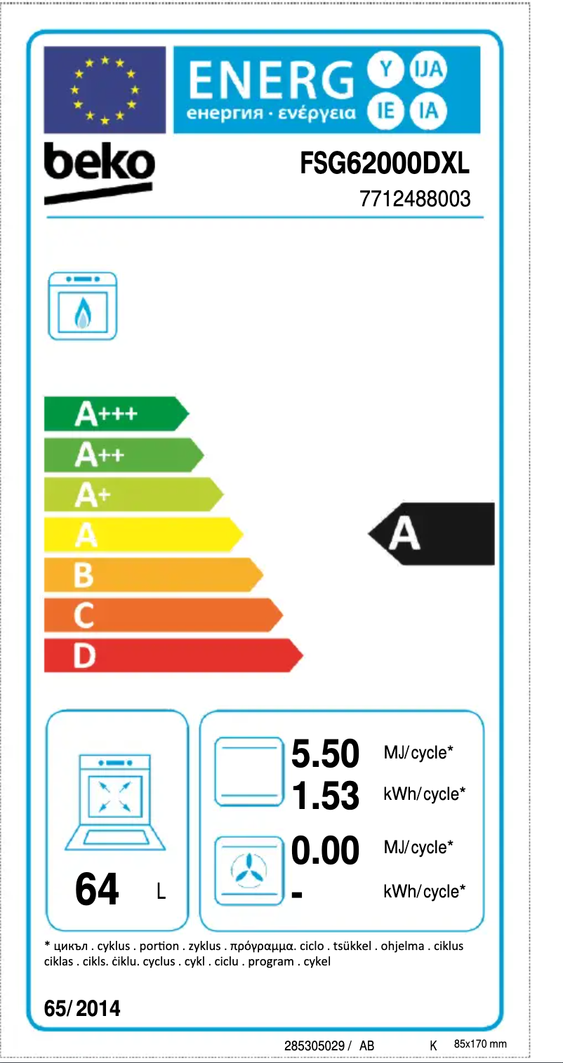 Page n°1 - Label énergétique Beko FSG62000DXL