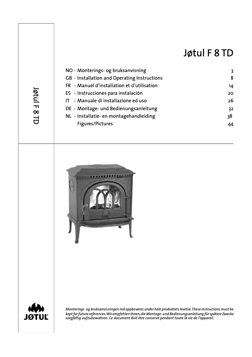 Page n°1 - Manuel utilisateur Jøtul F8 TD