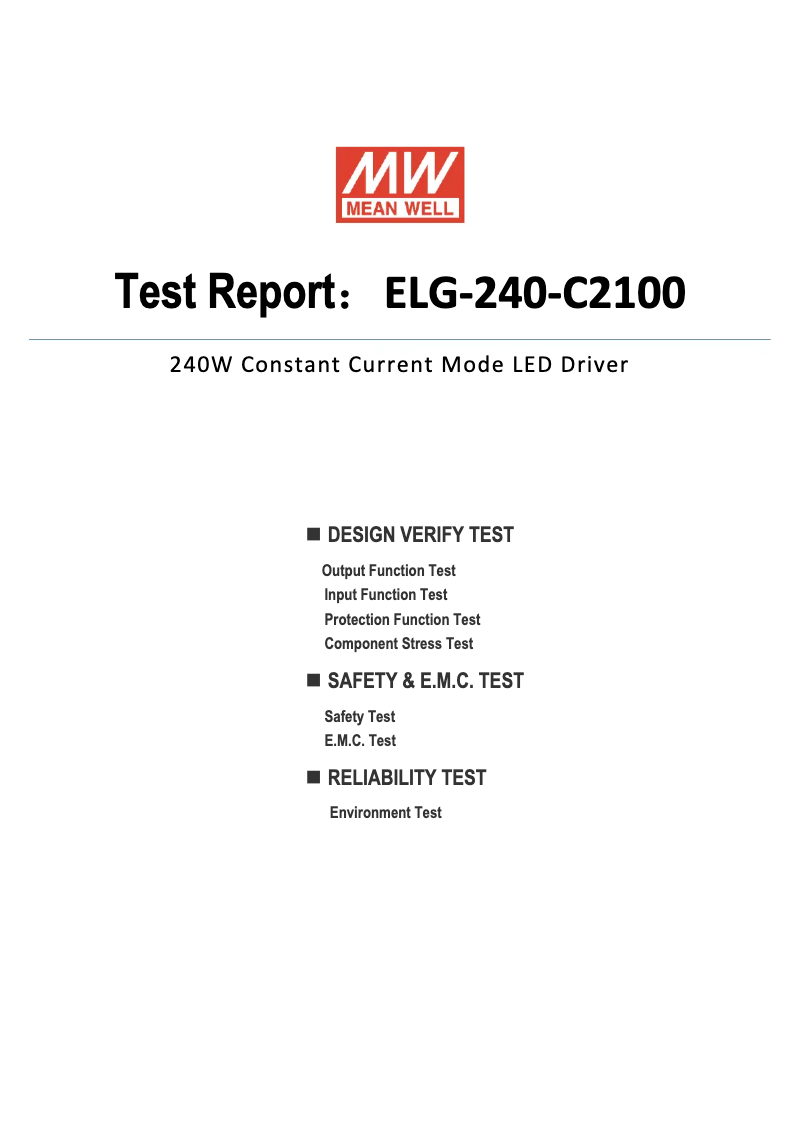 Page 1 de la notice Fiche technique Mean Well ELG-240-C2100