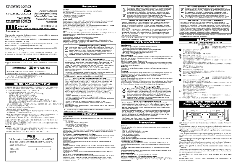 Page n°1 - Manuel utilisateur Korg Monotron Delay
