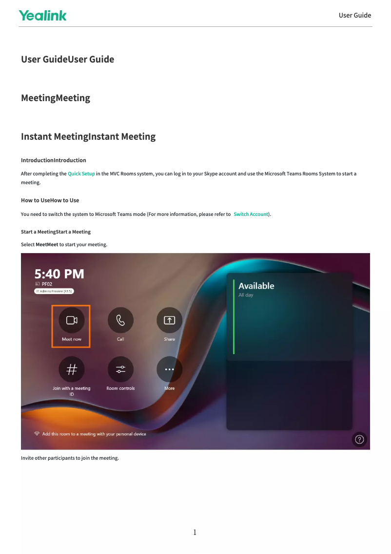 Page n°1 - Manuel utilisateur Yealink MVC640