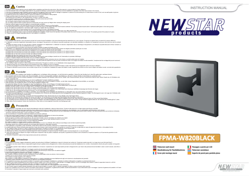 Page 1 de la notice Manuel utilisateur Newstar FPMA-W820BLACK