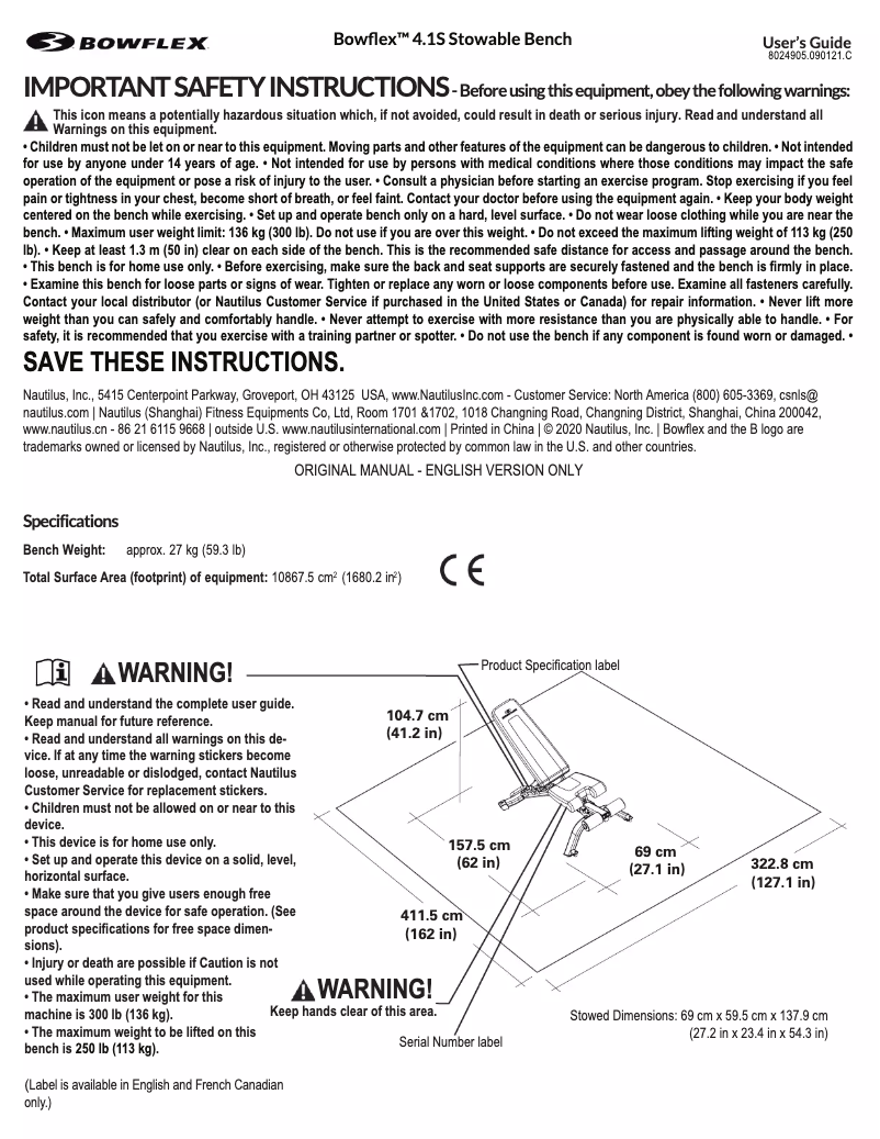 Page n°1 - Manuel utilisateur Bowflex 4.1S