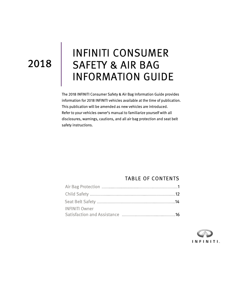 Página 1 del manual Instrucciones de seguridad Infiniti Q60 (2018)