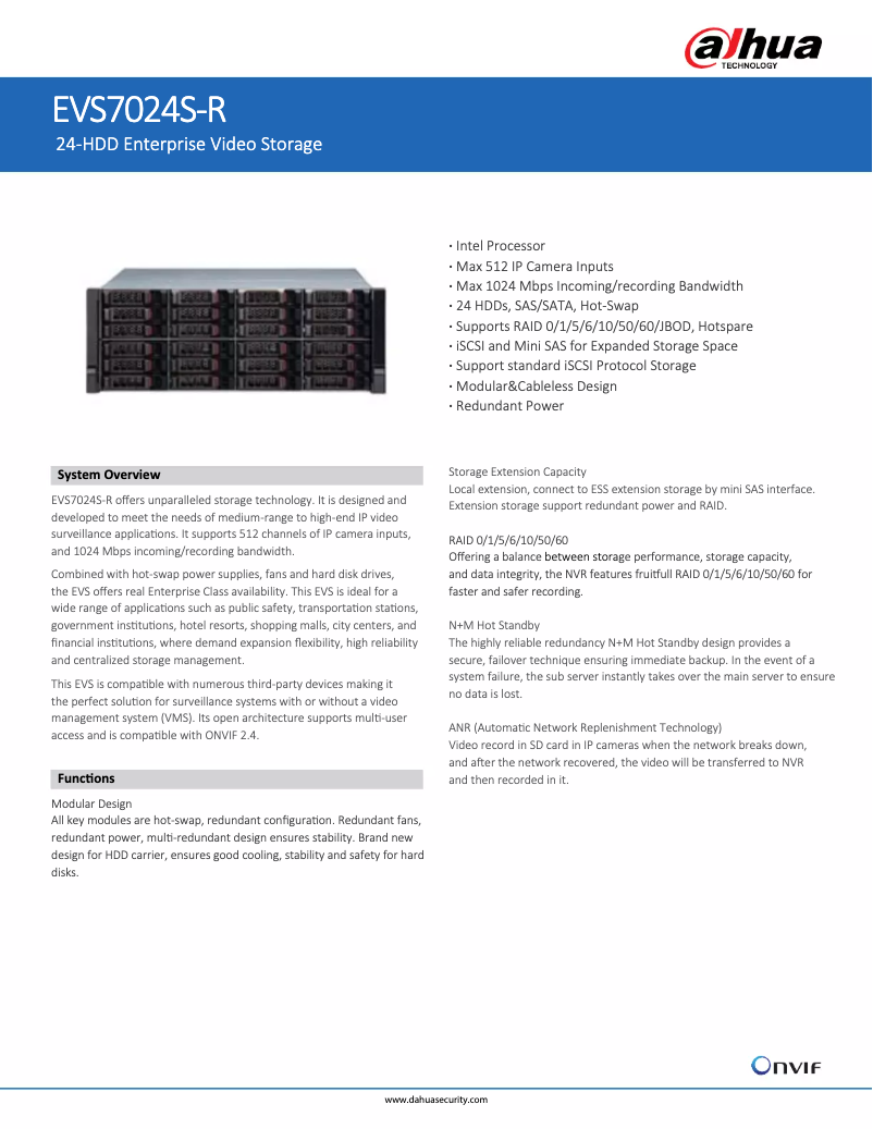 Page 1 de la notice Fiche technique Dahua Technology EVS7024S-R
