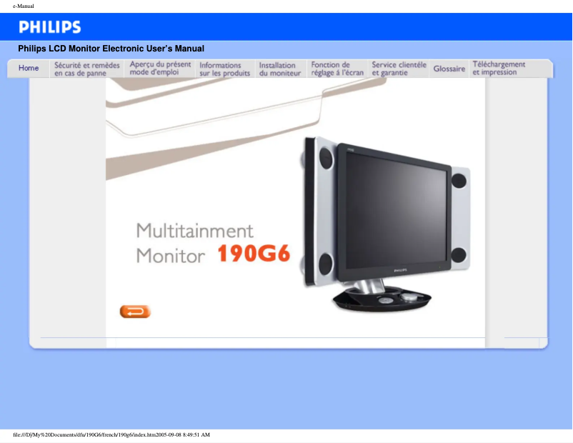 Page 1 de la notice Manuel utilisateur Philips 190G6FB