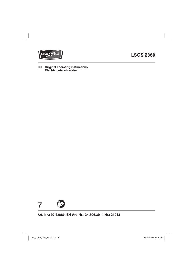 Page 1 de la notice Manuel utilisateur Lawn Star LSGS 2860