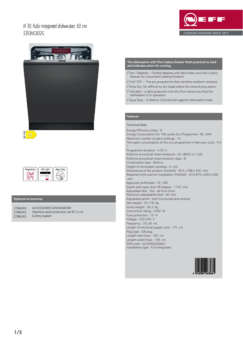 Page n°1 - Fiche technique Neff S353HCX02G