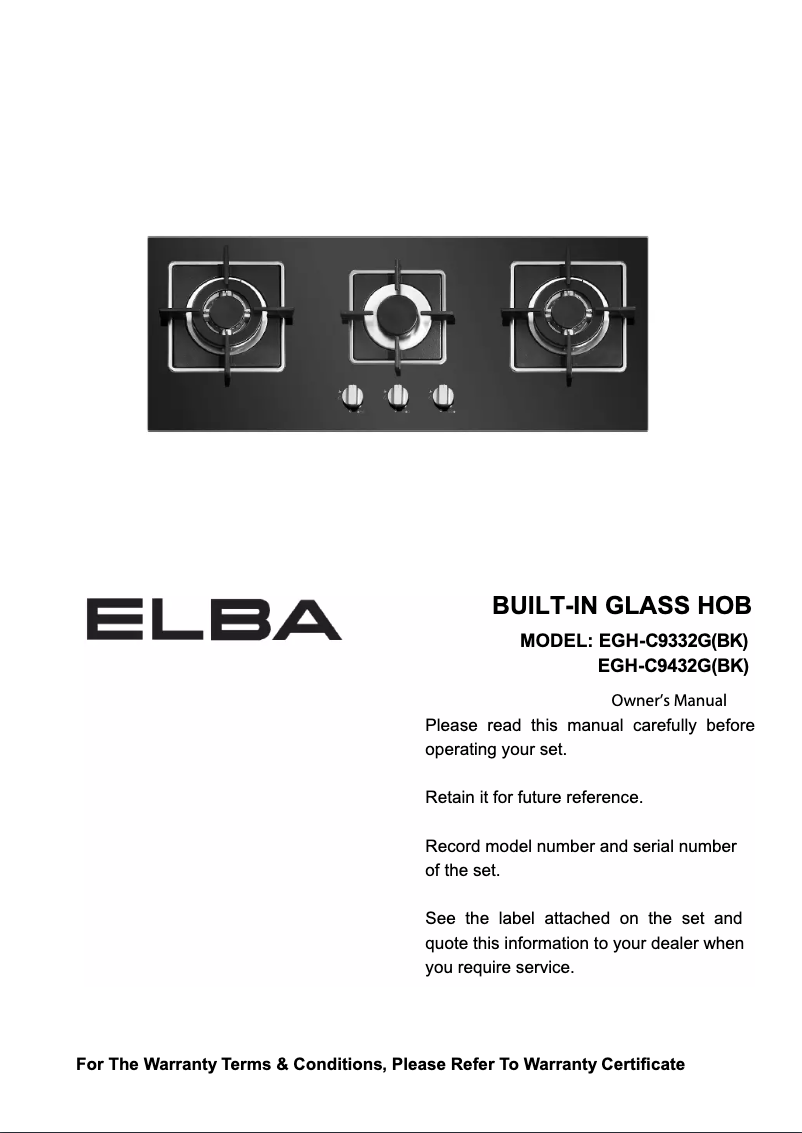 Page 1 de la notice Manuel utilisateur Elba EGH-C9332G(BK)