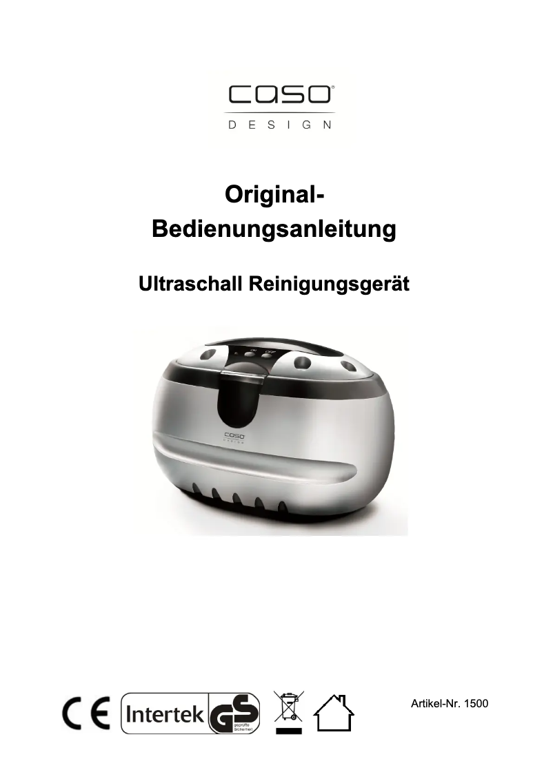 Page n°1 - Manuel utilisateur Caso UltraSonicClean 1500