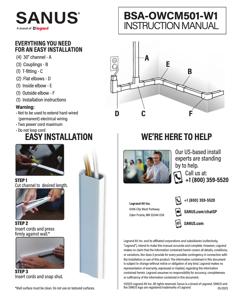 Page 1 de la notice Manuel utilisateur Sanus BSA-OWCM501