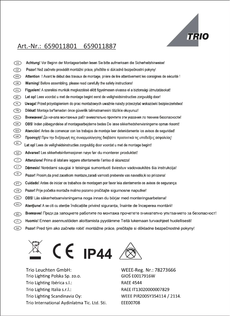 Page 1 de la notice Manuel utilisateur Trio Lighting Clarimo 659011801
