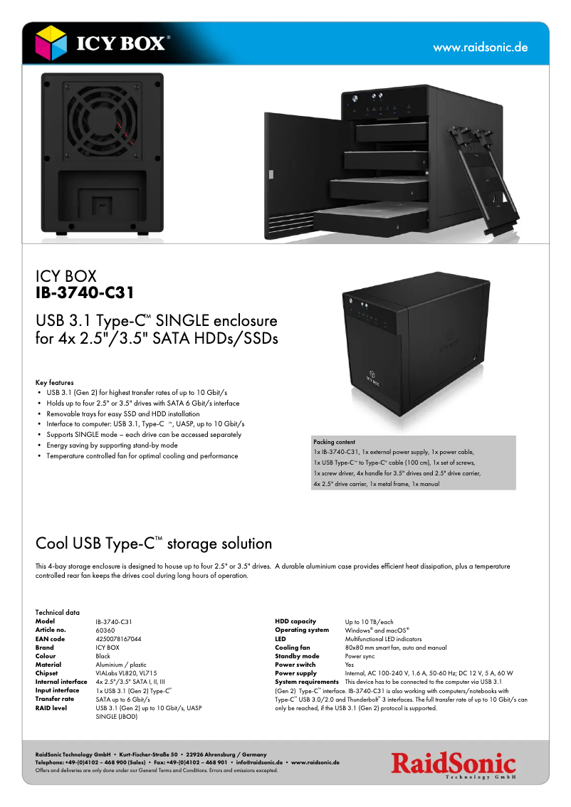 Page n°1 - Fiche technique Icy Box IB-3740-C31
