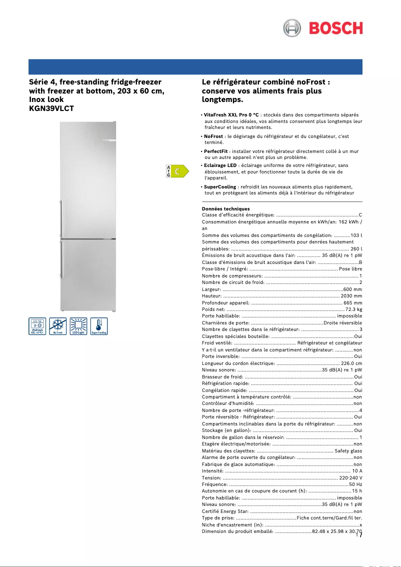 Página 1 del manual Ficha técnica Bosch KGN39VLCT