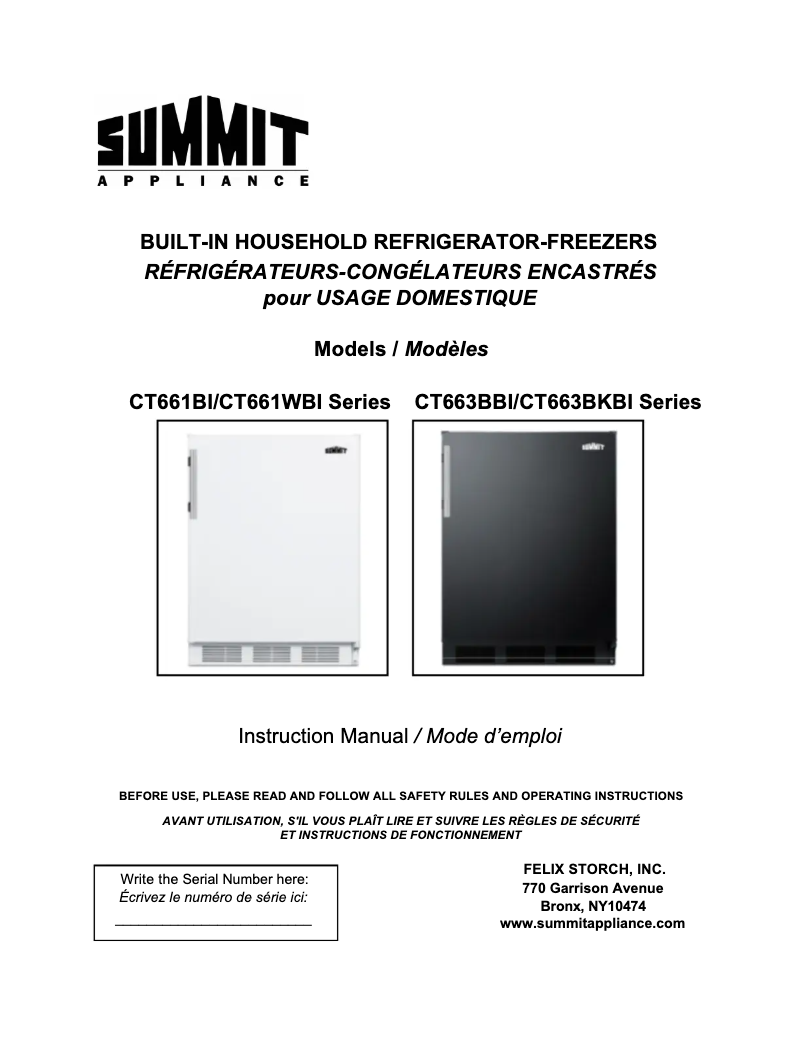Page 1 de la notice Manuel utilisateur Summit CT663BKBIADA