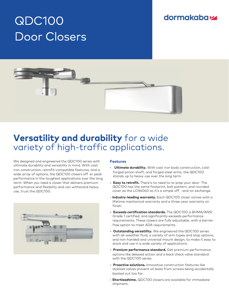 Page 1 de la notice Manuel utilisateur Dormakaba QDC100