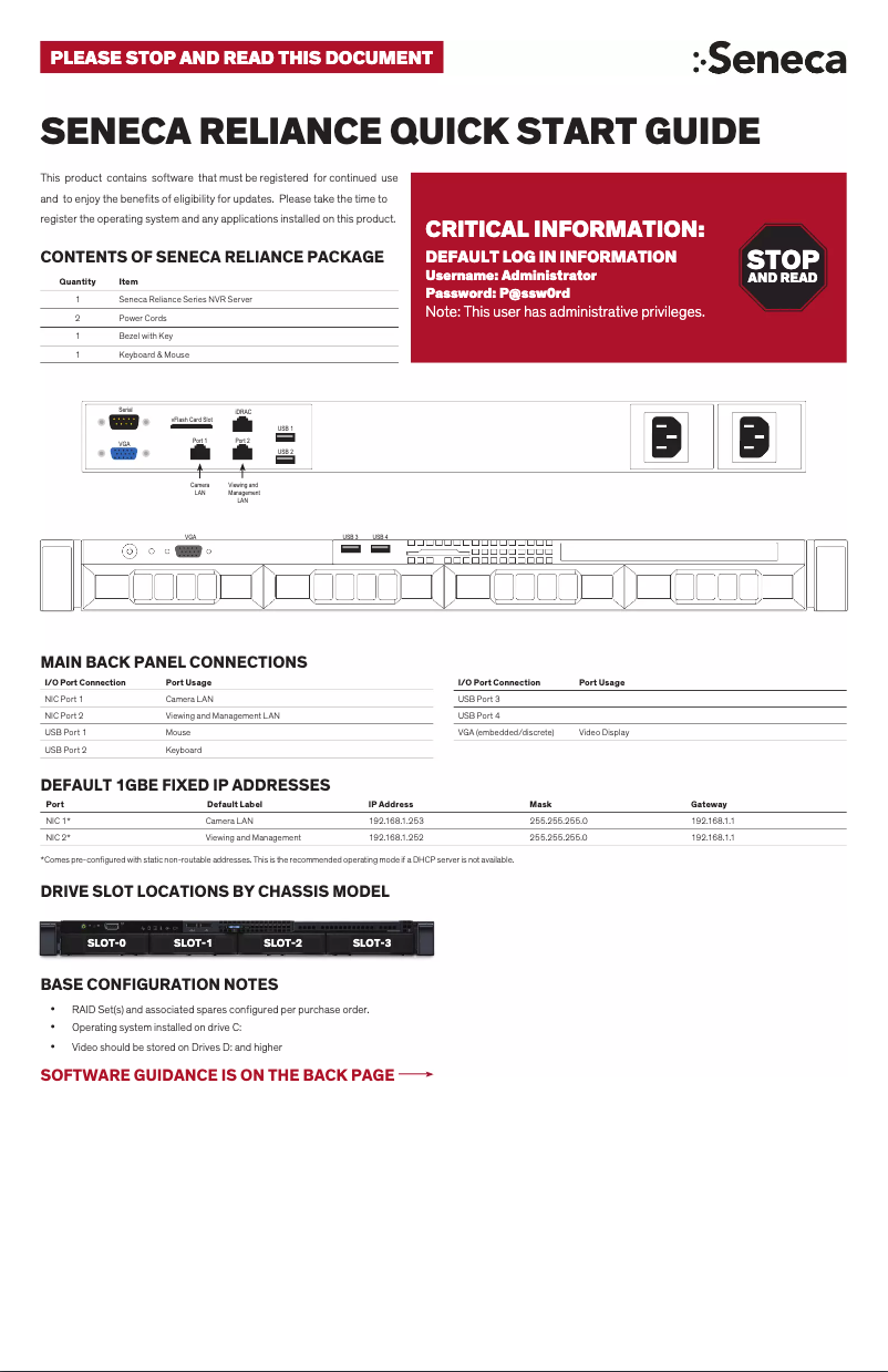 Page 1 de la notice Manuel utilisateur Seneca Reliance 200