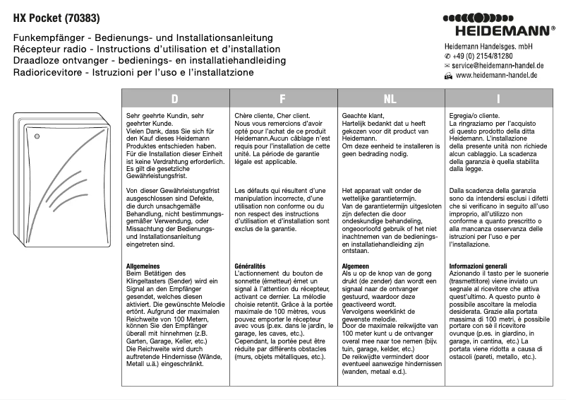 Image de la première page du manuel de l'appareil HX Pocket 70383