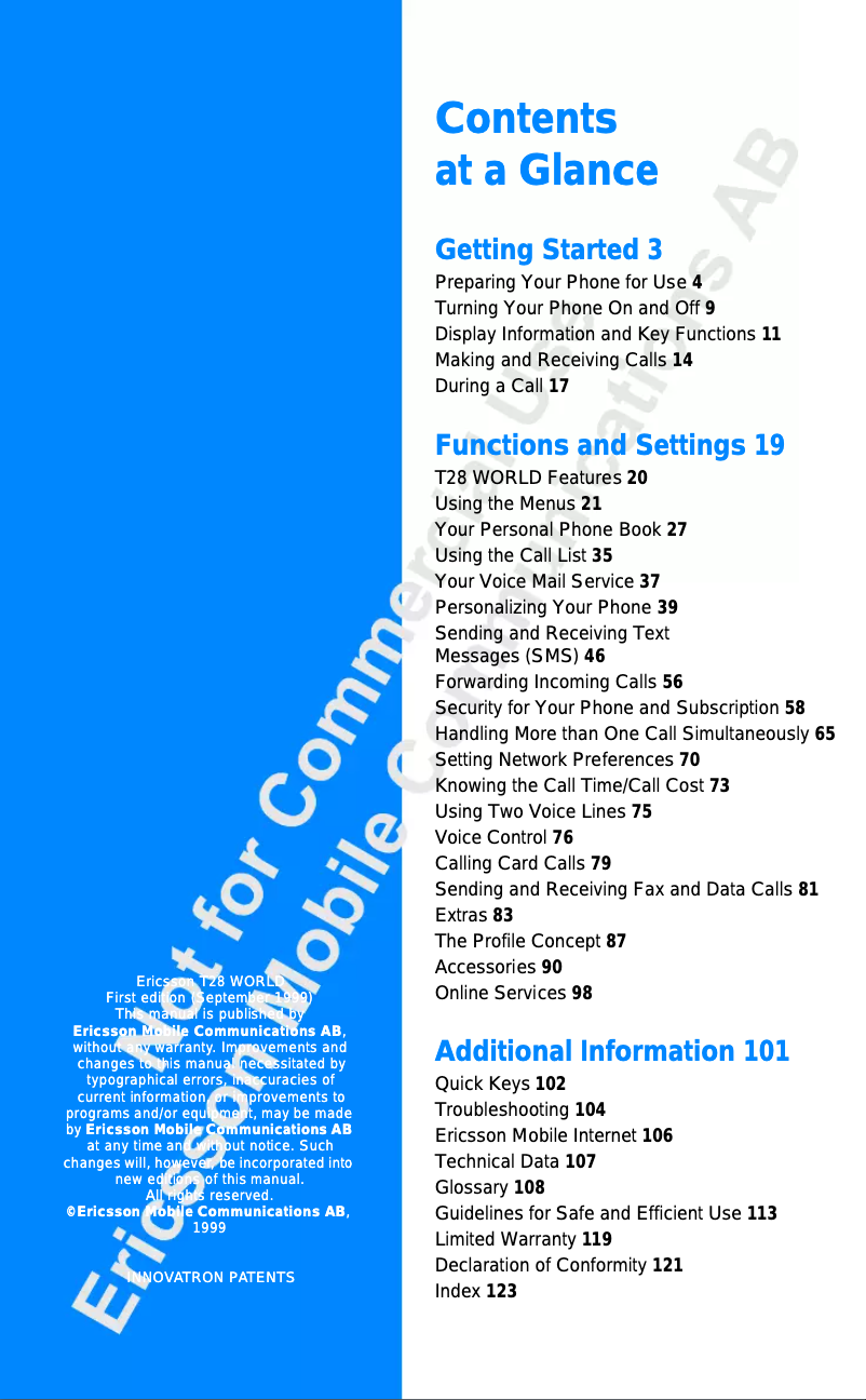 Page 1 de la notice Manuel utilisateur Ericsson T28 World
