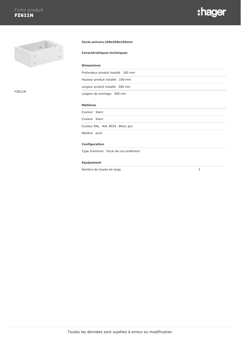 Page n°1 - Manuel utilisateur Hager FZ611N