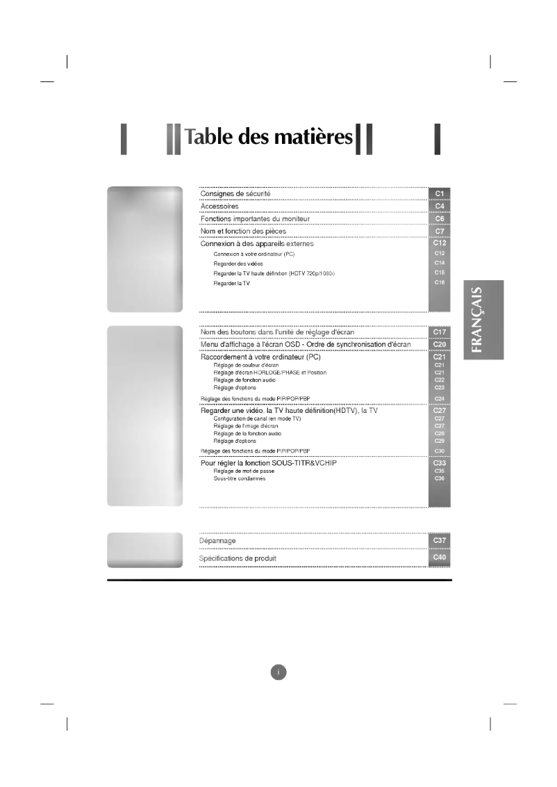 Page n°1 - Manuel utilisateur LG L172WT