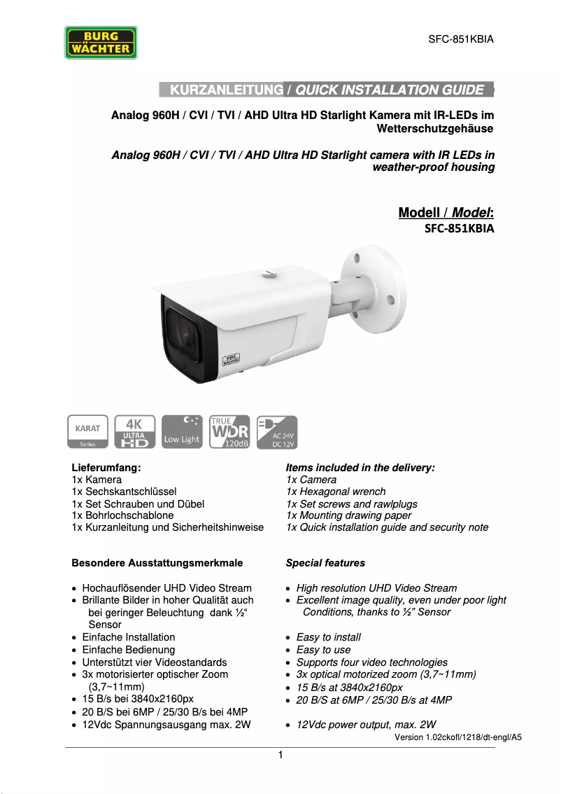 Página 1 del manual Manual de usuario Burg Wächter SFC-851KBIA