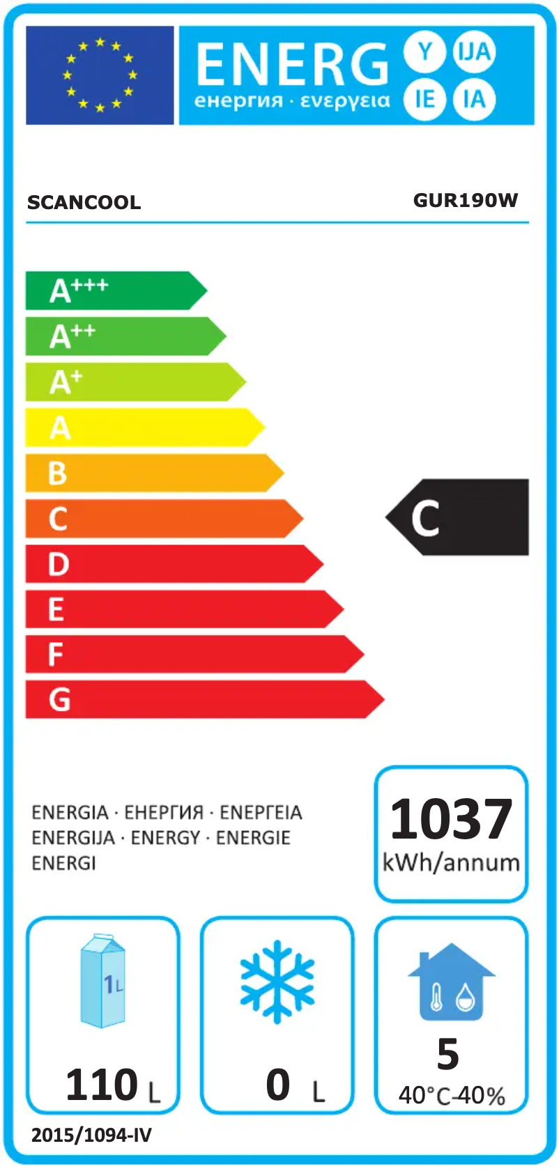 Page 1 de la notice Label énergétique Scancool GUR190W