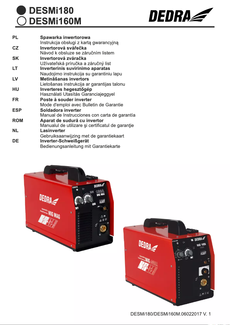 Page 1 de la notice Manuel utilisateur DEDRA DESMi180